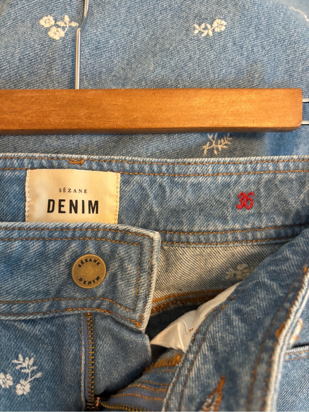 Sezane Light Blue Embroidered Wide Leg Jeans - Picture 7 of 8